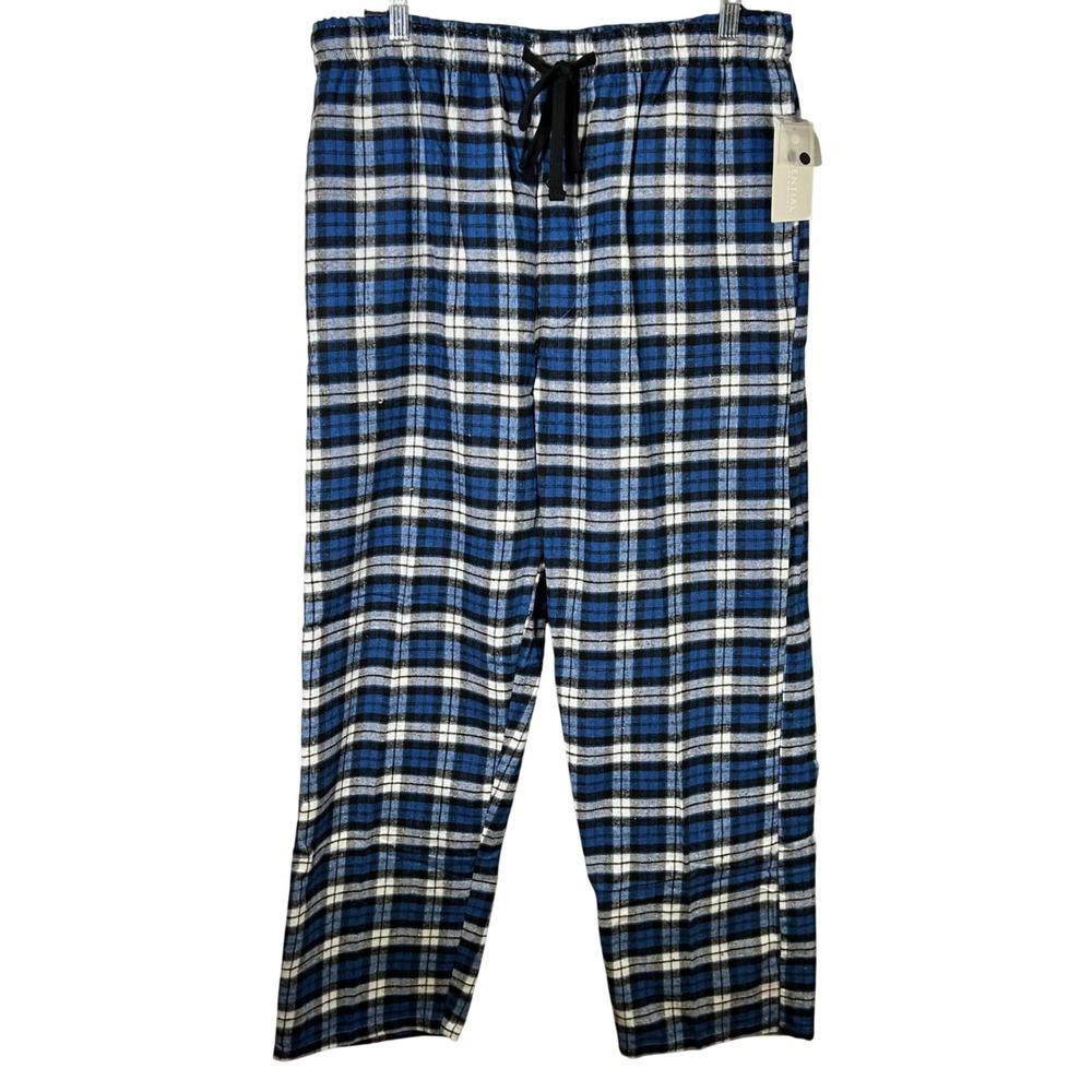 Essential Elements Men‎ Plaid Flannel Pajama Pants Lounge Sleepwear Blue Black L